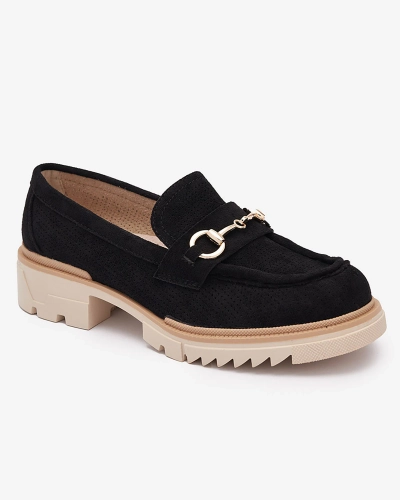 OUTLET Royalfashion Mocassins ajourés noirs pour femme avec chaîne Imerila