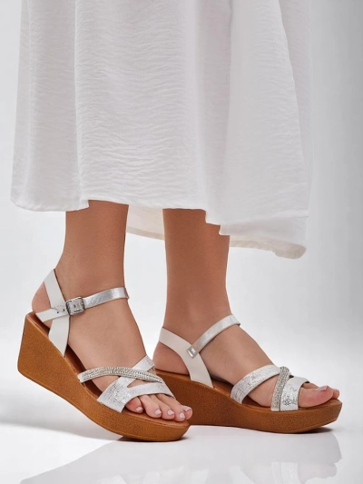 Sandales compensées pour femmes Royalfashion avec rhinestones et paillettes Eclat