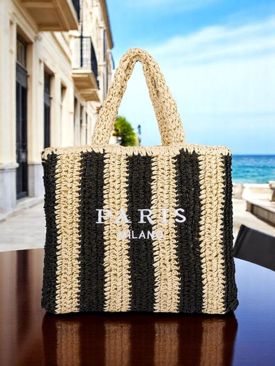 Royalfashion Grand Sac en Paille pour Femme Paille Rayée