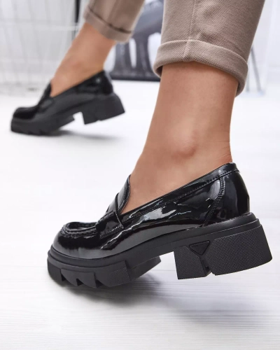Mocassins noirs laqués pour femmes Tygriss- Footwear