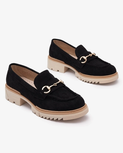 OUTLET Royalfashion Mocassins ajourés noirs pour femme avec chaîne Imerila
