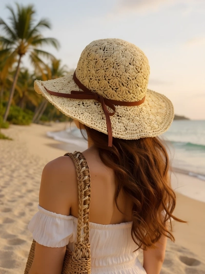 Royalfashion Chapeau de paille pour femme Nœud Belle