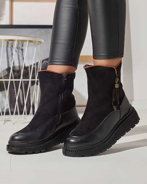Bottes noires à talon plat pour femmes Mefina- Footwear