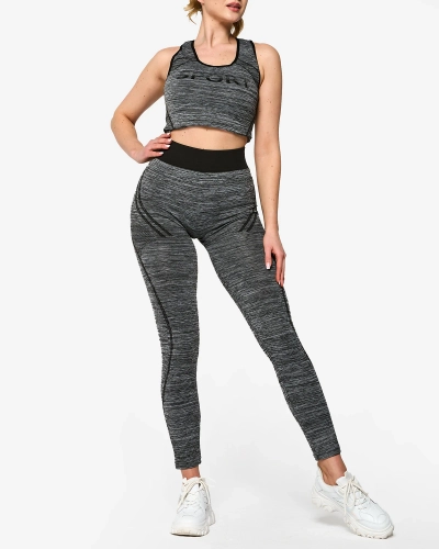 Ensemble de sport pour femme gris avec inserts noirs - Vêtements