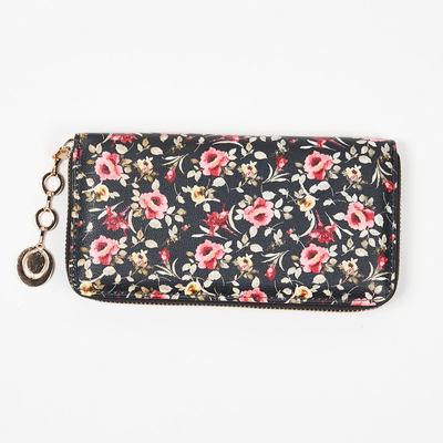 Grand portefeuille femme noir et rouge à motif fleuri - Accessoires