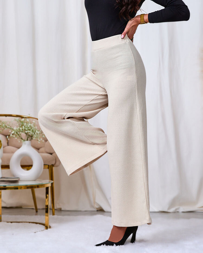 Royalfashion Pantalon large côtelé pour femme crème