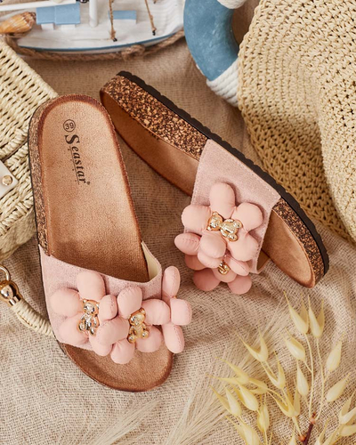 Royalfashion Tongs pour femmes avec oursons et fleurs dorés Isaralle