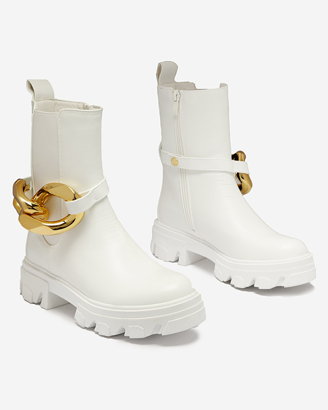 Bottes hautes blanches pour femmes avec embellissement doré Sygiena - Chaussures