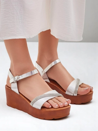 Sandales compensées pour femmes Royalfashion avec strass et paillettes Aurora Glow