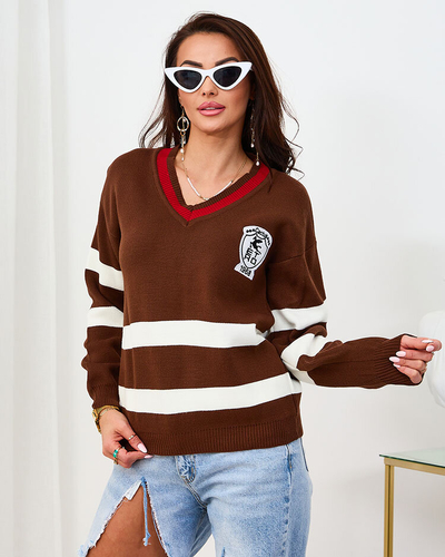Royalfashion Pull rayé marron foncé pour femme
