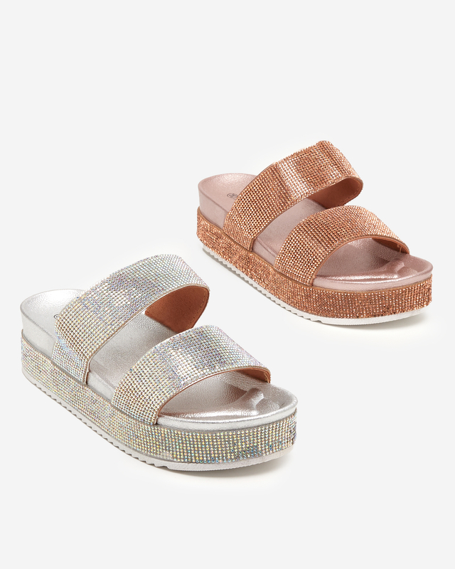 Chaussons femme rose et or avec zircons cubiques Slisera - Footwear