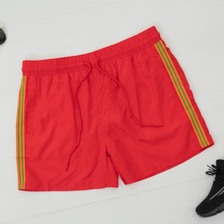 Short de sport homme rouge à rayures - Vêtements