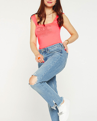 Top femme rose avec zircons cubiques - Vêtements