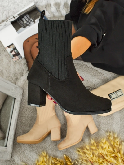 Bottines femme en éco-daim à talon bloc avec empiècement façon chaussette LumenThorn