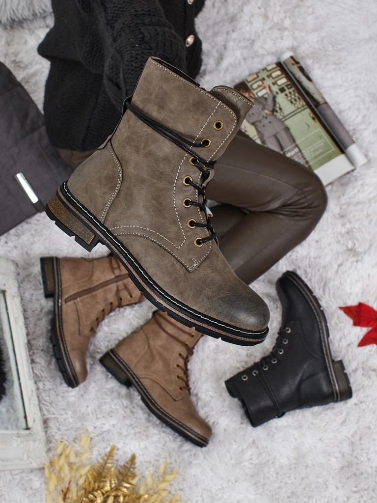 Bottines lacées pour femmes en cuir écologique Ravonna