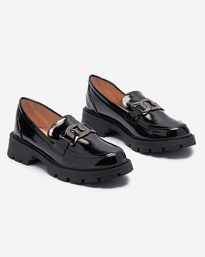 OUTLET Mocassins laqués pour femmes en noir avec décoration Riferta- Footwear