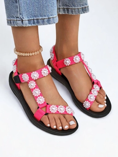 Sandales Livia Rosa – Sandales confortables pour femmes Royalfashion avec des jets de perles