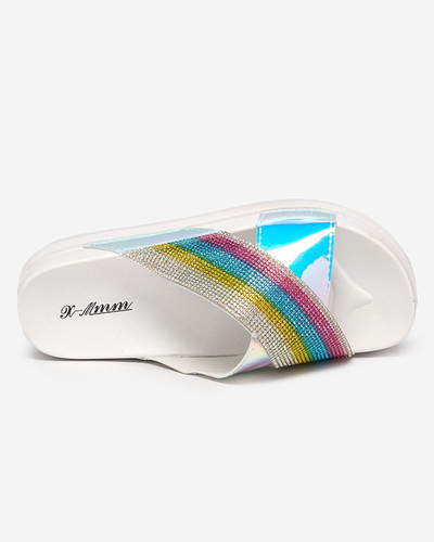 OUTLET Chaussons femme blancs holographiques à sequins Yalay - Footwear