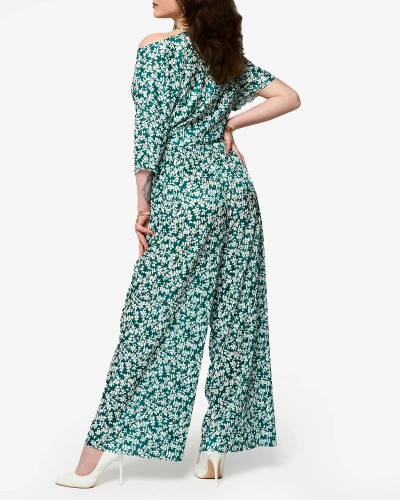 Ensemble plissé vert à fleurs noires pour femme - Vêtements