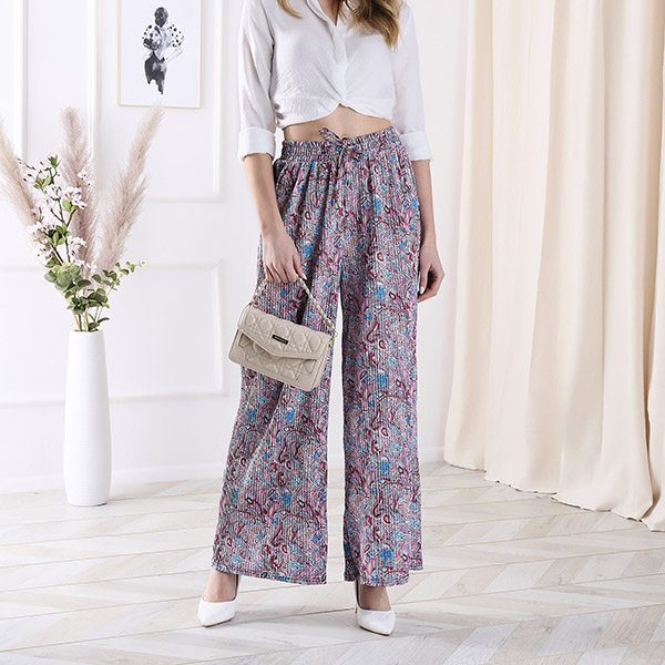 Pantalon à motifs pour femmes à jambes larges en bleu- Vêtements