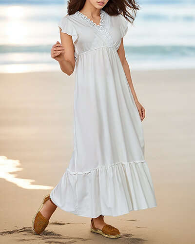 Royalfashion Robe longue pour femme avec dentelle