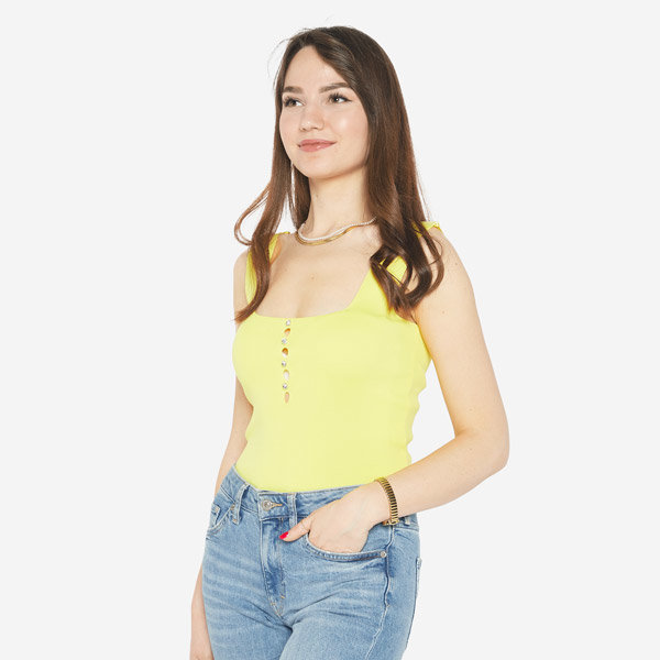 Top femme jaune avec boutons a'la zircons cubiques - Vêtements