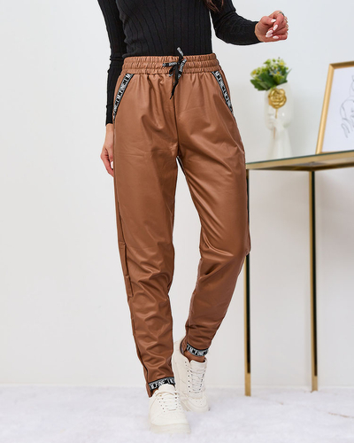 Royalfashion Pantalon ample en cuir écologique pour femme, couleur camel