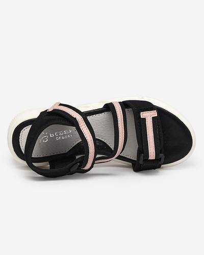 Sandales enfant noires et roses fermées par velcro Modis - Chaussures