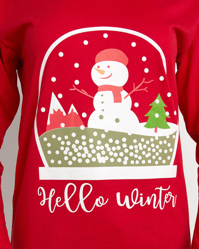 Pyjama 2 pièces rouge pour femmes avec bonhomme de neige- Vêtements