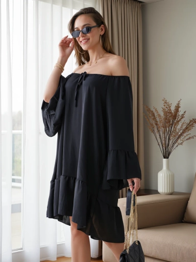 Robe décolleté royalfashion pour femmes avec volants surdimensionnée