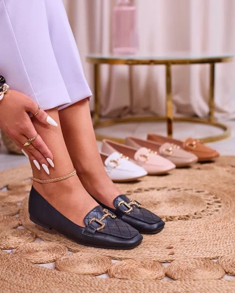 Royalfashion Mocassins matelassés noirs pour femme avec ornements dorés Wetifa