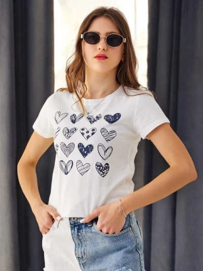 T-shirt en coton Royalfashion pour femmes A lot of Hearts