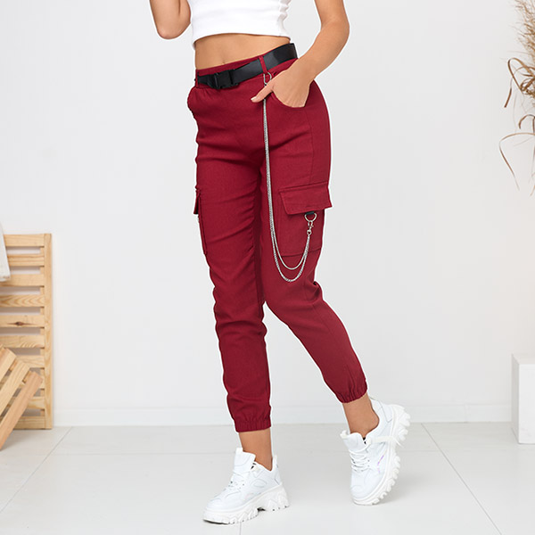 Pantalon cargo isolé bordeaux avec poches - Vêtements