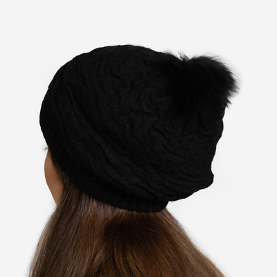 Bonnet chaud femme noir à pompon - Accessoires