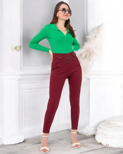 Tregging femme bordeaux à boutons - Vêtements