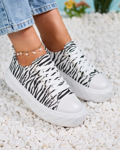 Royalfashion Baskets compensées noires et blanches pour femme Atredika