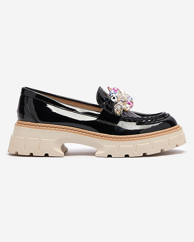 Mocassins pour femmes laqués noirs avec ornement Leliab- Footwear
