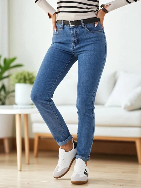 Jeans tapered en coton pour femmes Royalfashion
