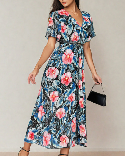 Royalfashion Robe midi florale plissée pour femme