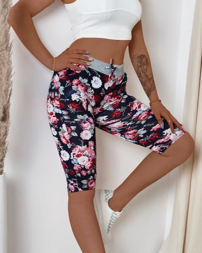 Short 3/4 pour femme bordeaux à motif fleuri - Vêtements