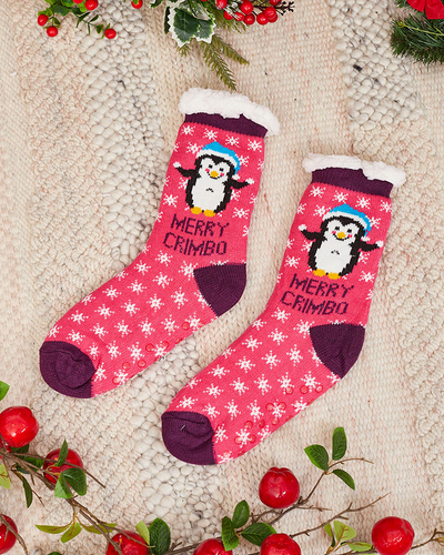 Chaussettes pour femmes rouges avec motif de Noël - Sous-vêtements