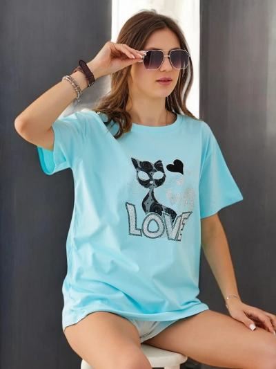 Royalfashion T-shirt en coton pour femmes Cat Love