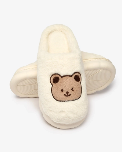 Royalfashion Pantoufles blanches en fourrure pour femme avec ours en peluche Hettres