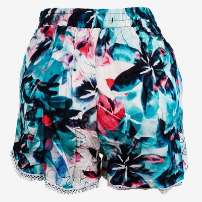 Short court femme turquoise avec fleurs - Pantalon 1