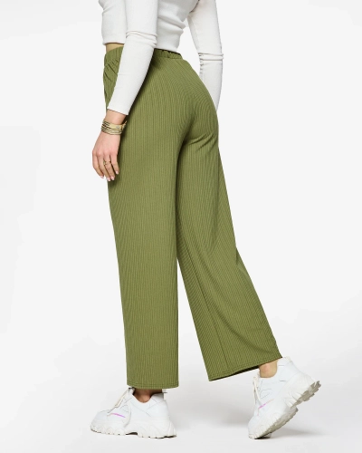 Pantalon large côtelé vert pour femme - Vêtements