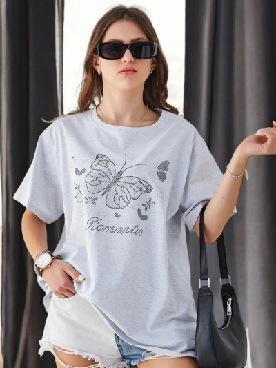 Royalfashion T-shirt en coton pour femmes Papillon romantique
