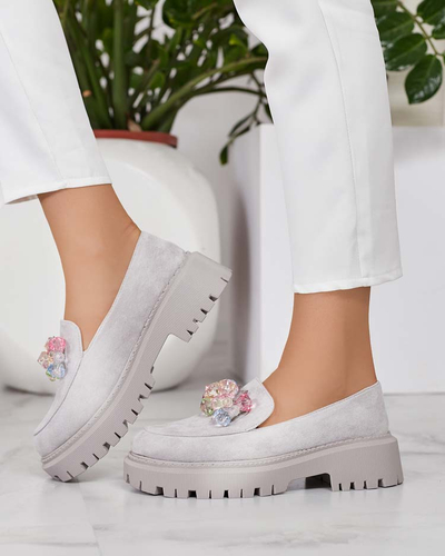 Mocassins gris clair pour femmes avec perles colorées Hetika - Footwear