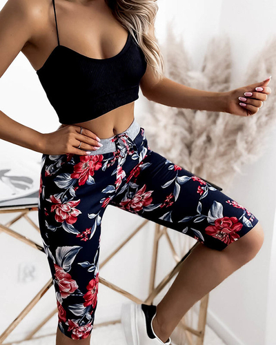 Short femme 3/4 bleu marine et rouge imprimé GRANDE TAILLE - Vêtements