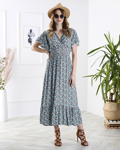Robe midi fleurie pour femme en bleu- Vêtements