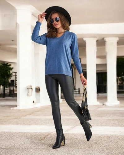 Royalfashion Pull bleu pour femme avec une encolure en cœur